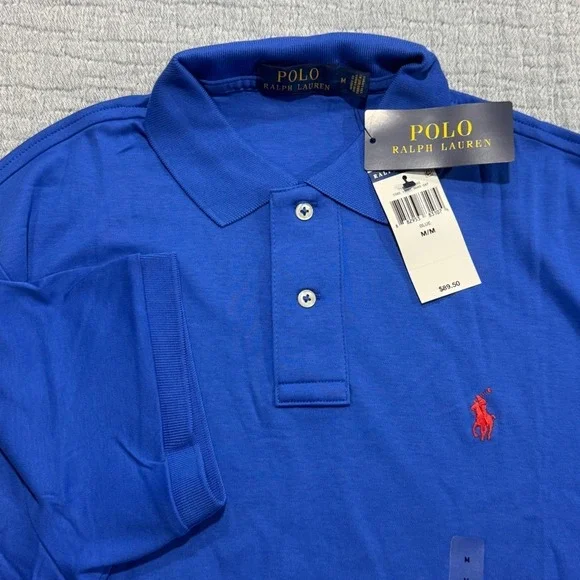 NWT Polo Ralph Lauren Golf Polo Soft Cotton Shirt Men's Medium Blue W/ Red Pony - Picture 1 of 8